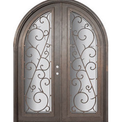 Bellagio 72x96 Round Top Forged Iron Double Door 14 Gauge Steel - Front Doors