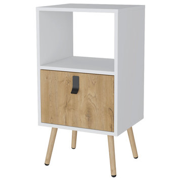 Kimball Tall Nightstand With Drawer, Open Shelf And Wooden Legs