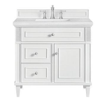 Lorelai 36" Single Vanity, Bright White, 3 CM Arctic Fall Solid Surface Top