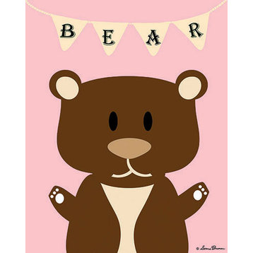 Mod Bear in Pink, Ready To Hang Canvas Kid's Wall Decor, 16 X 20