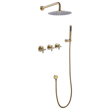 Luxury Wall Mounted Complete Shower System with Rough-in Valve, Brushed Gold