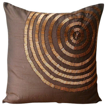 Brown Spiral 14"x14" Silk Throw Pillows Cover, Magical Illusion