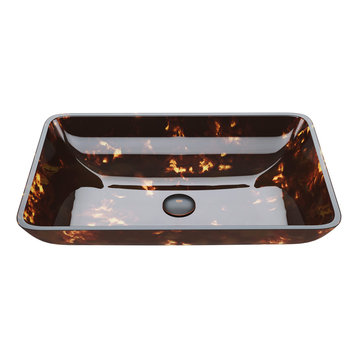 VIGO Rectangular Glass Vessel Bathroom Sink, Brown/Gold Fushion