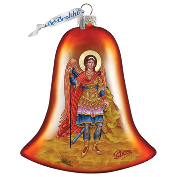 Hand Painted Saint Michael Bell Glass Scenic Ornament