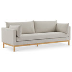 Meridian Furniture - Langham Linen Textured Fabric Upholstered Sofa, Beige - Let the cares of the day drift away when you're relaxed from the comfortable confines of this Lanham beige linen textured fabric sofa. The boxy design is modern and chic with a mid-century vibe, and the sofa rests on a solid wood frame for impeccable durability. Beige linen textured fabric upholstery covers the sides, back, and cushions of the chair, while two plump pillows on either side make it an extra comfy seating option that everyone loves.