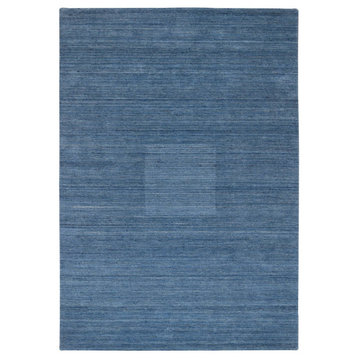 Denim Blue, Pure Wool Hand Loomed, Modern Design, Oriental Rug, 6'0"x9'0"