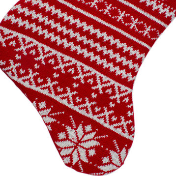 22" Festive Red and White Snowflake Motif Sweater Knit Christmas Stocking