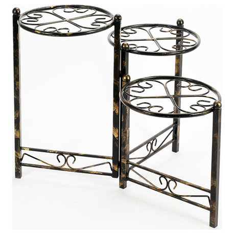 3 Tier Heart Clover Design Round Top Metal Plant Stand, Black