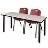 66" x 24" Kee Training Table- Maple/ Black & 2 'M' Stack Chairs- Burgundy
