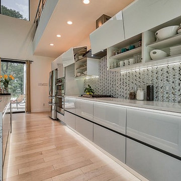 Modern kitchen cabinets with Glass facades in North Dallas