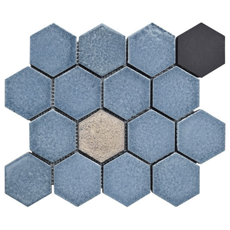 Lugo 12.1x10.43, Blue Lava Stone Mosaic Floor & Wall Tile, 7.83ft/case, Box of 9