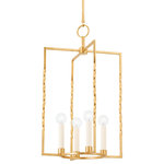 Mitzi - Adelaide 4 Light Lantern, Gold - Vintage meets modern in Adelaide's romantic form. This 4-light lantern features a twisted metal frame in a textured black or vintage gold leaf finish. Circular forms near the top and bottom of the frame offset the clean edges, lending balance to the design. Candelabra style sockets reference antique design yet feel quite contemporary when paired with modern bulbs. Also available in a smaller size.