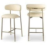 Meridian Furniture - Lupita Upholstered Counter Stool, Cream, Vegan Leather, Brushed Gold, Set of 2 - Grace, comfort, and elegance collide in the design of this Lupita cream vegan leather counter stool. Upholstered in soft cream vegan leather and supported by a brushed gold metal frame, it radiates luxury and modern sophistication. Perfect for kitchen islands or home bars, its counter height and contemporary design ensure both style and comfort. Elevate your space with this statement piece that harmonizes versatility and aesthetic appeal, promising to be a stunning addition to the space of your choice.