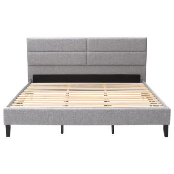 CorLiving Bellevue Light Gray Fabric Panel Bed - King