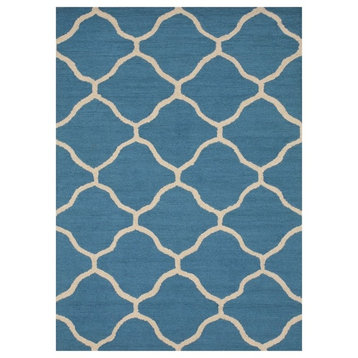 EORC Hand-tufted Wool Teal Traditional Trellis Moroccan Rug, Rectangular 5'x7'
