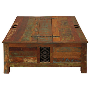 Moti Trinidad 40" Reclaimed Solid Wood Box Cocktail Table,Multi-Color