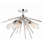 Vaxcel - Vaxcel - Estelle 6-Light Semi-Flush Mount in Mid-Century Modern and Sputnik - Collection: Estelle, Material: Steel, Finish Color: Polished Nickel, Width: 5.25", Height: 8.25", Lamping Type: Incandescent, Number Of Bulbs: 6, Wattage: 60 Watts, Dimmable: Yes, Moisture Rating: Dry Rated, Desc: Mid-century meets modern with this timeless and uniquely artistic sputnik semi-flush mount from the Estelle collection. It features six exposed bulbs, adding elegance and drama to your dining room, living room, foyer, kitchen, or bedroom. Available in natural brass and polished nickel finish that complements just about any decor. Combine that with a vintage Edison style filament bulb to complete the look.   Assembly Required: Yes / Back Plate Height: 0.91 / Back Plate Width: 5.31 / Canopy Diameter: 5.25 / Bulb Shape: A19 / Dimmable: Yes. ,-Estelle 6-Light Semi-Flush Mount in Mid-Century Modern and Sputnik Style 14.5 Inches Tall and 24 Inches Wide-Polished Ni-Sputnik-C0161