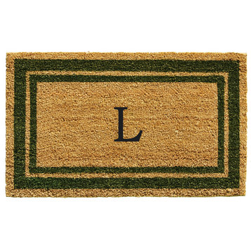 Sage Green Border 18"x30" Monogram Doormat, Letter L