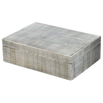Grey Striped Rectangular Box - Decorative Rectangle Box In Grey Made Of Natural