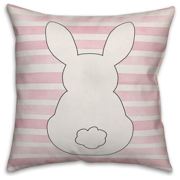 Pink Watercolor Stripes Bunny Silhouette 18x18 Throw Pillow