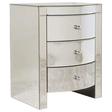 Modern Side Table, 3 Storage Drawers With Rounded Front and Mirrored Finish