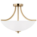 Sea Gull - Sea Gull Geary Medium 3-Light Bath Vanity 7716503-848, Satin Brass - The Sea Gull Lighting Geary three light indoor semi-flush convertible in Satin Brass supplies ample lighting for your daily needs, while adding a layer of today's style to your home's decor. Adaptability takes center stage with the Geary Collection. This series of traditional up-light pendants, semi-flush and flush-mount fixtures feature decoratively bowed arms and constructed of rectangular steel tubing.