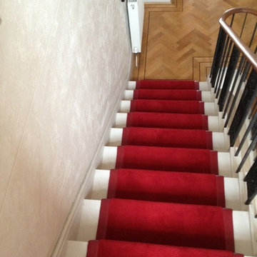 Red Velvet Stair Runner with Leather Edge