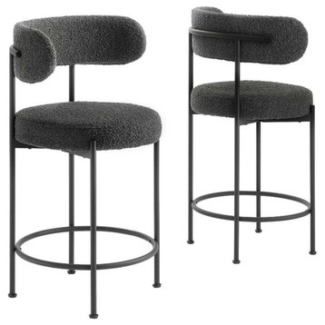 Modway Albie 25.5" Boucle Fabric Counter Stool in Charcoal and Black (Set of 2)