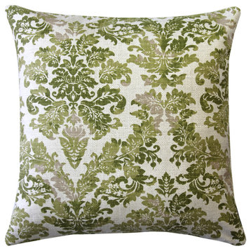 Calliope Green Damask Pattern Throw Pillow 20x20, with Polyfill Insert