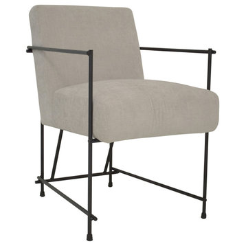 Dublin Chenille Upholstered and Black Steel Framed Dining Arm Chair, Taupe Grey