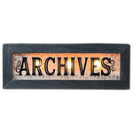 Second Chance Art and Accessories - Vintage-Style Lighted Glass Archives Sign - This vintage style glass archives sign will add character to your library, office, or den! Frames are made from rough cedar with a black painted finish.  The cedar has knots and imperfections, adding to the character of each frame.  Reproduction patterned glass is back lit using 3 incandescent night light bulbs with candelabra bases (4 watt each). Bulbs are included.