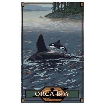 Mike Rangner Orca Bay Alaska Baby Orca Jumping Forest Art Print, 12"x18"