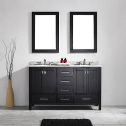 Transitional 60 inch Espresso Bathroom Vanity with White Carrera Marble Top - Bathroom Vanities And Sink Consoles