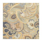 Blue, White and Gold, Abstract Floral Upholstery Fabric By The Yard