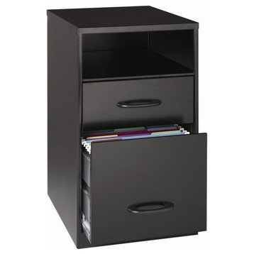 Scranton & Co 18" 2-Drawer Modern Metal Organizer Cabinet w/ Open Shelf in Black