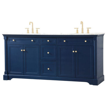 Elegant Decor Clarence 72" Solid Wood and Metal Double Bathroom Vanity in Blue