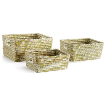 Rivergrass Rectangular Storage Baskets With Handles, Set of 3