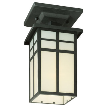 Traditional 1-Light Ceiling Lamp, Black With Cream Colored Glass