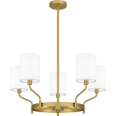 Quoizel Parkington 5 Light Chandelier, Aged Brass/White, PKN5025AB