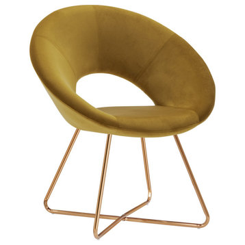 Open-Back Velvet Papasan Accent Chair, Yellow