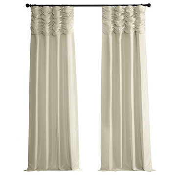 Ruched Vintage Faux Dupioni Silk Curtain Single Panel, Off White, 50" X 84"