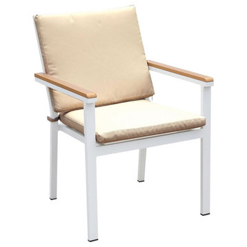 Furniture of America Tinna Aluminum Patio Arm Chair in White and Oak (Set of 2)