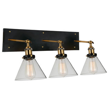3 Light Wall Sconce With Black and Gold Brass Finish