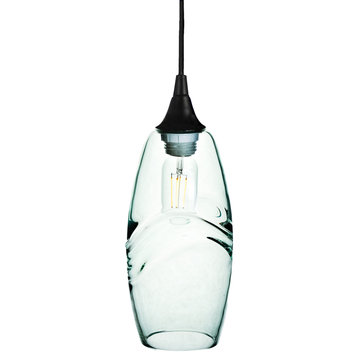 Swell Hand Blown Glass Pendant Light: Form No. 147, Clear, Black, 4 Watt Bulb