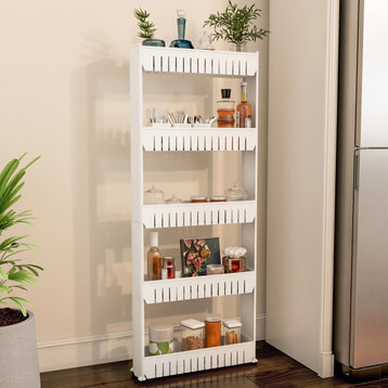 Lavish Home  Slim Slide Out 5 Tier Storage Tower with Wheels - White