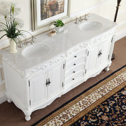 72 inch White Antique Double Bathroom Vanity - Bathroom Vanities And Sink Consoles