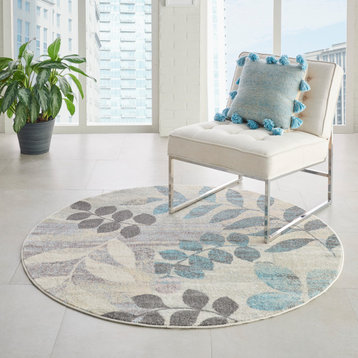 Nourison Tranquil TRA01 Ivory/Light Blue Round 5'3" x 5'3" Area Rug