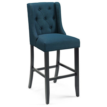 Baronet Tufted Button Upholstered Fabric Bar Stool, Azure