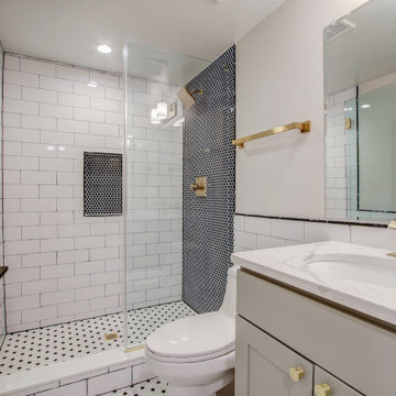 Bathroom Remodeling With Corner Tub, Standing Shower, Sink & Extra Cabinet Space