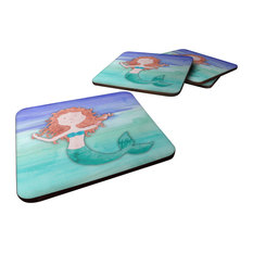 50 Most Por Beach Style Fantasy Themed Drink Coasters For 2018 The Ginger Mermaid Watercolor Foam Coaster Set Of 4 Coasters